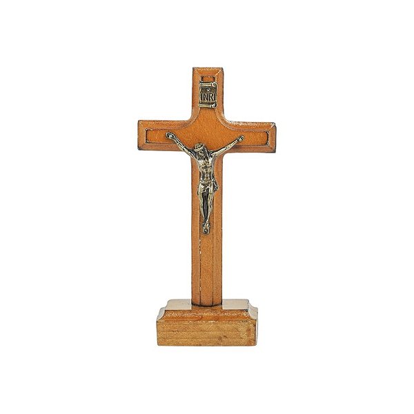 Crucifixo de Mesa em Madeira Resinada com Cristo em Ouro Velho – 9cm