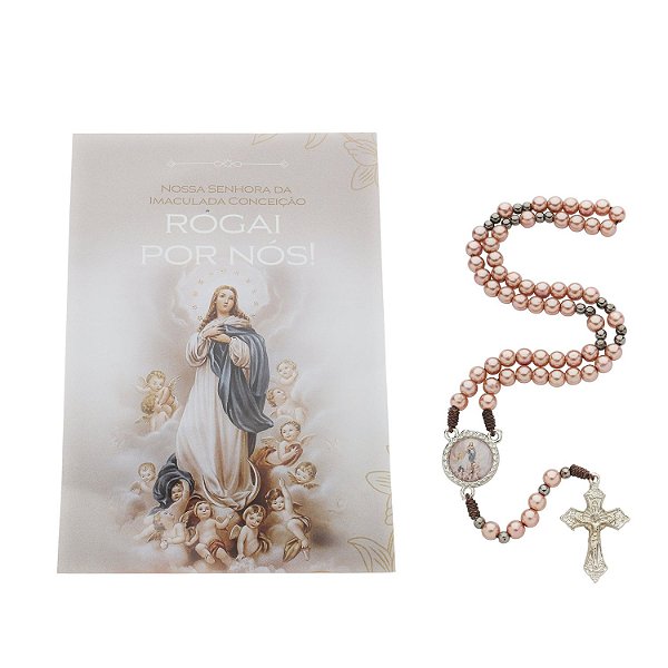 Terço com Folheto de Nossa Senhora da Conceição - Rose Gold