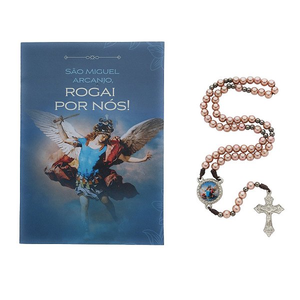Terço com Folheto de São Miguel Arcanjo - Rose Gold