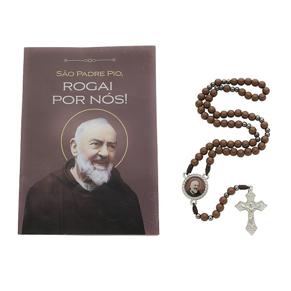Terço com Folheto de São Padre Pio de Pietrelcina - Marrom