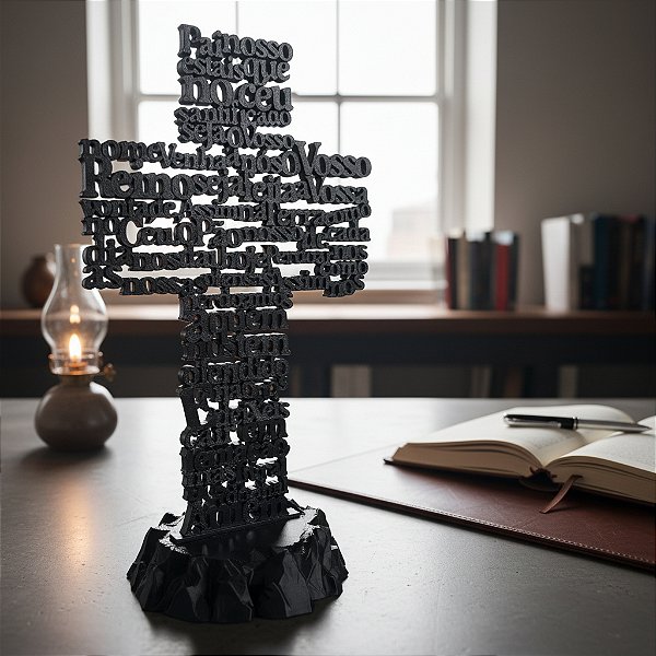 Cruz Pai Nosso De Mesa - Escultura Religiosa Luxo 24cm