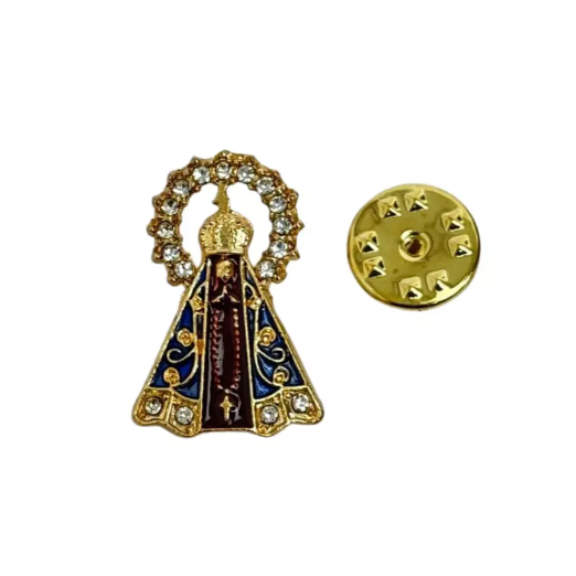 Broche Nossa Senhora Aparecida Luxo - Resplendor Cravejado Dourado