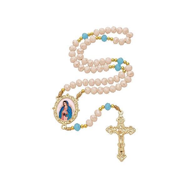 KIT TERÇO CRISTAL LUXO NOSSA SENHORA DE GUADALUPE + PORTA TERÇO ESPECIAL MÃE