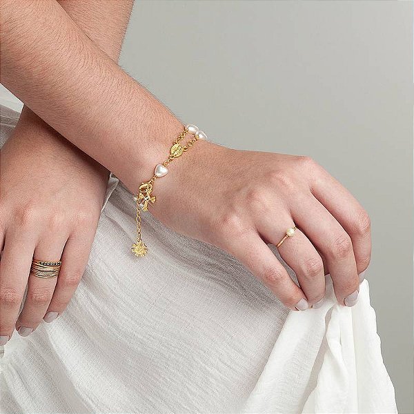 Kit Pulseira Duas Dezenas Perola Coração + Lindo Porta Joias