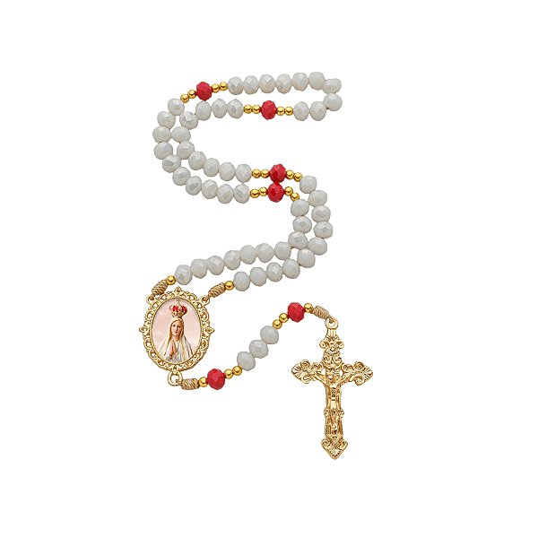 KIT TERÇO CRISTAL LUXO NOSSA SENHORA DE FÁTIMA + PORTA TERÇO ESPECIAL MÃE