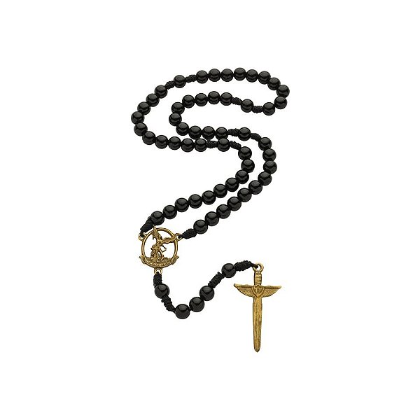 TERÇO COM MEDALHA SÃO MIGUEL ARCANJO E ESPADA – PRETO PROTEÇÃO