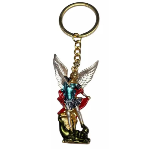 CHAVEIRO SÃO MIGUEL ARCANJO DOURADO ASAS BRANCAS - FÉ E PROTEÇÃO