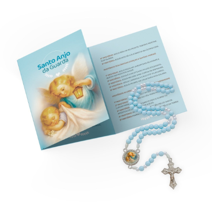 KIT TERÇO INFANTIL ANJO DA GUARDA (AZUL) + FOLHETO ORACIONAL DIDÁTICO