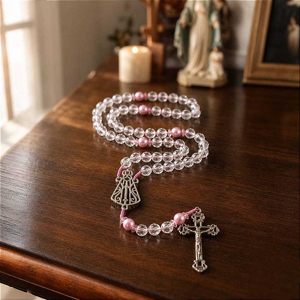 TERÇO NOSSA SENHORA APARECIDA PÉROLA ROSA – 8MM
