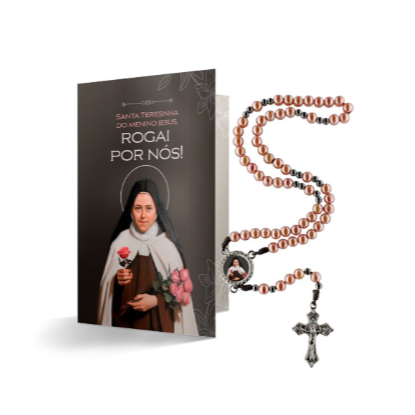 KIT TERÇO SANTA TERESINHA (ROSEGOLD 6MM) + FOLHETO ORACIONAL