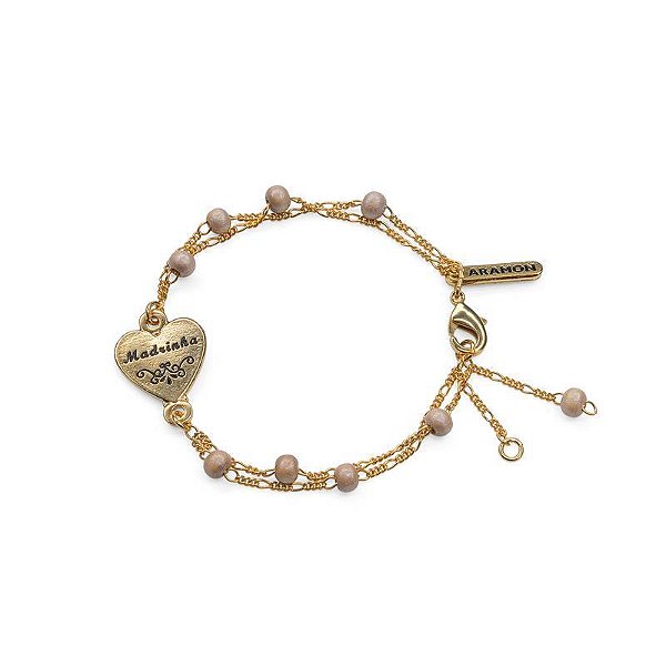 PULSEIRA MADRINHA 4MM – MADEIRA PEROLADA + METAIS DOURADOS (COM SAQUINHO)