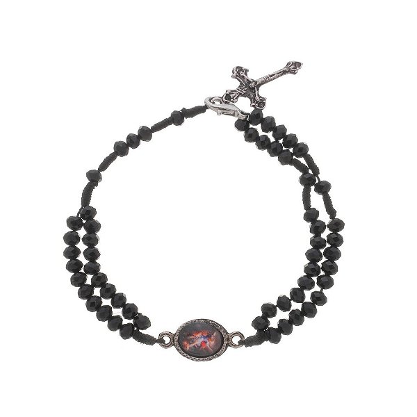 Terço de Pulso de São Miguel Arcanjo com Conta Cristal Preto