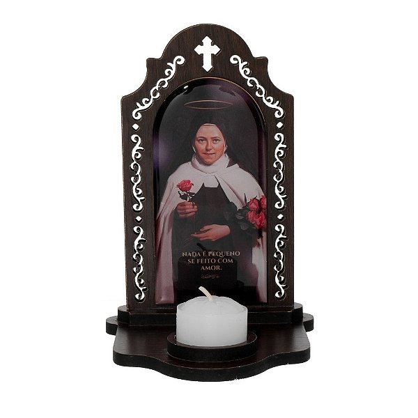 Capela com Porta-Vela de Santa Teresinha do Menino Jesus Resinada em MDF - 16,3cm