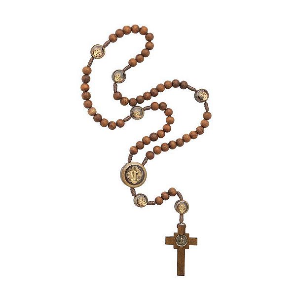 Terço São Bento – Madeira Canela 8mm com Cordão Reforçado