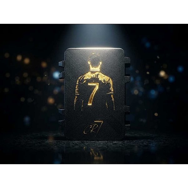 Porta Figurinha Cromo Preto e Dourado - Cristiano Ronaldo NR7 - Proteja seus stickers