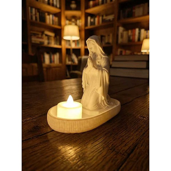 Kit Altar Moderno Nossa Senhora Aparecida + Vela LED + Bandeja Porta-Terço