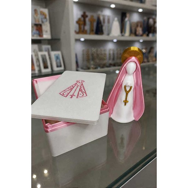Kit Luxo Nossa Senhora Aparecida 11cm + Caixa Exclusiva Rosa