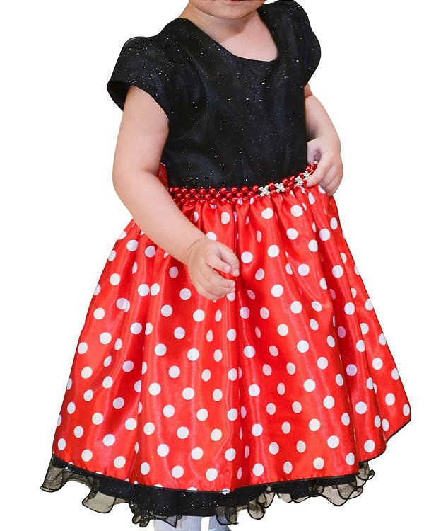 Vestido Infantil Vermelho e Preto Minie