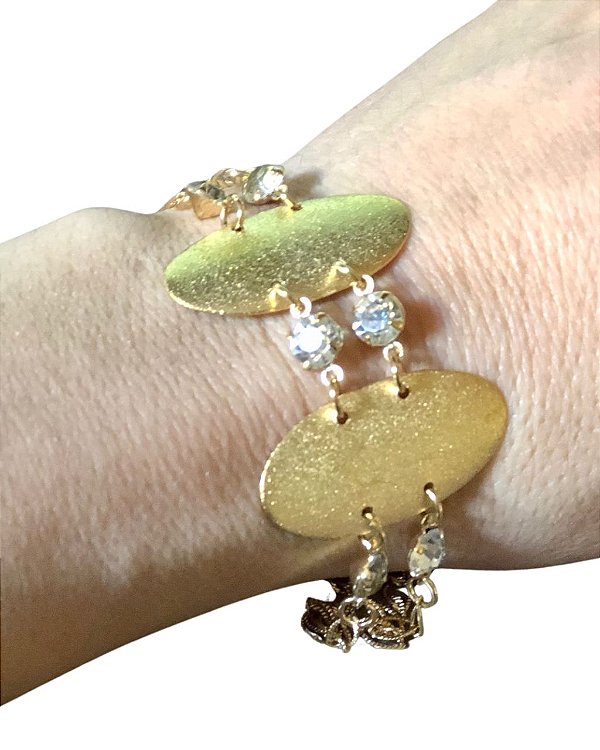 Pulseira Banhada à Ouro em Círculos Ovais e Zircônia