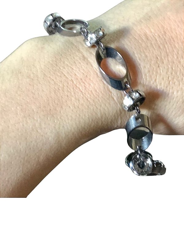 Pulseira em Ródio Negro com Argolas Diversas e Zircônia