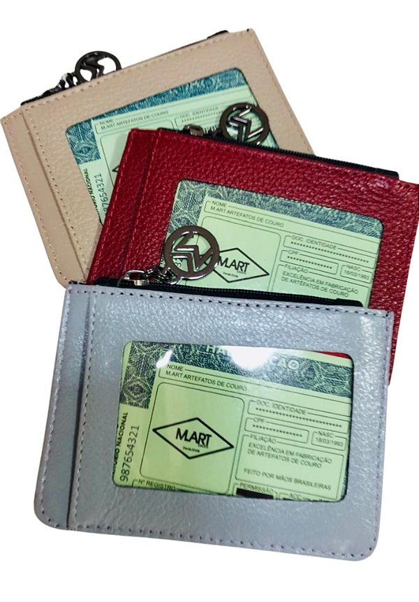 Porta Cartão em Couro Mariart com zíper para moedas