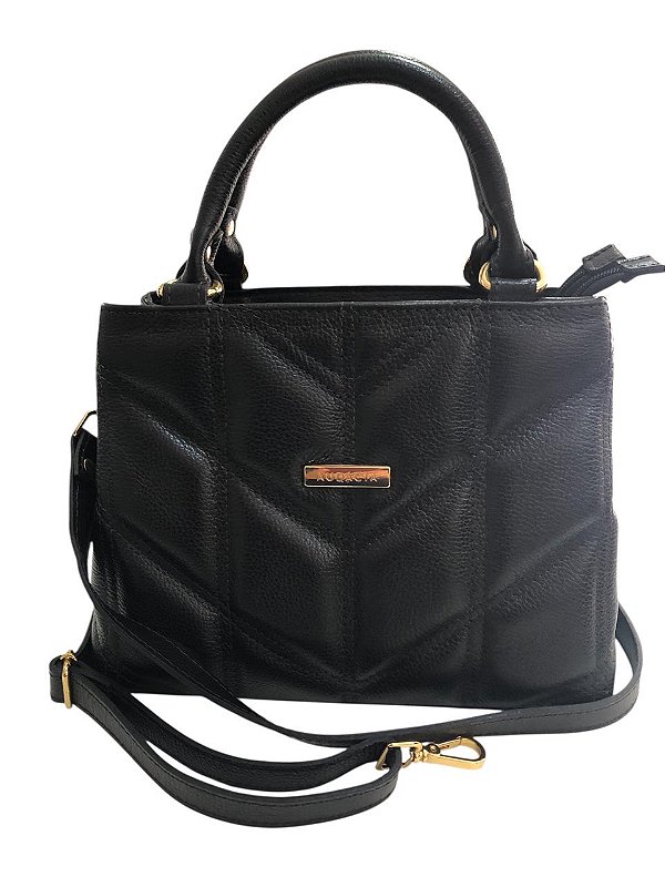 Bolsa Estruturada Matelasse Preta 100% Couro Julia