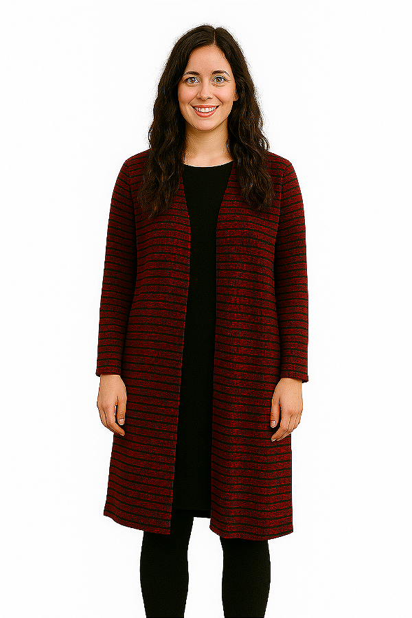 Cardigan Vermelho Listrado Preto Modal