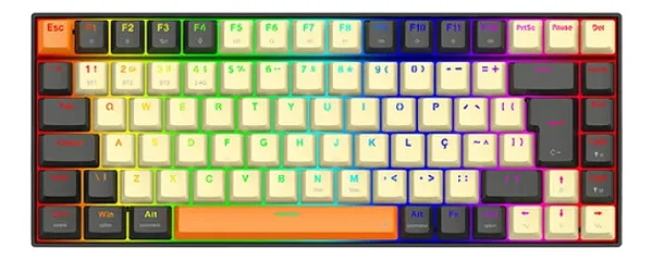 TECLADO MECANICO GAMER REDRAGON PHANTOM PRO RGB 3 MODE CINZA E CREME SWITCH MARROM NOVO