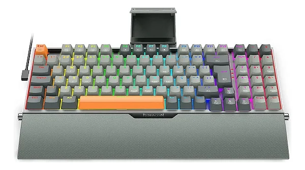 TECLADO MECANICO GAMER REDRAGON OLAF PRETO E CINZA RGB COM SWITCH DUST-PROOF MARROM NOVO