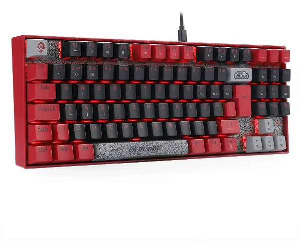 TECLADO MECANICO HORDA DO WORLD OF WARCRAFT PRETO E VERMELHO NOVO