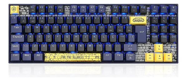 TECLADO MECANICO ALIANCA DO WORLD OF WARCRAFT PRETO E AZUL NOVO