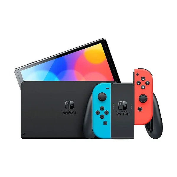 CONSOLE NINTENDO SWITCH OLED VERMELHO/AZUL DESTRAVADO USADO