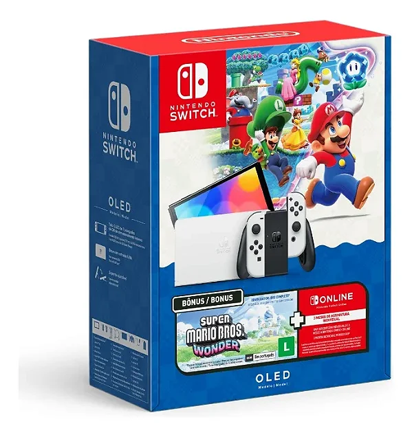 CONSOLE NINTENDO SWITCH OLED SUPER MARIO BROS WONDER+3 MESES DE ASSINATURA NINTENDO SWITCH NOVO