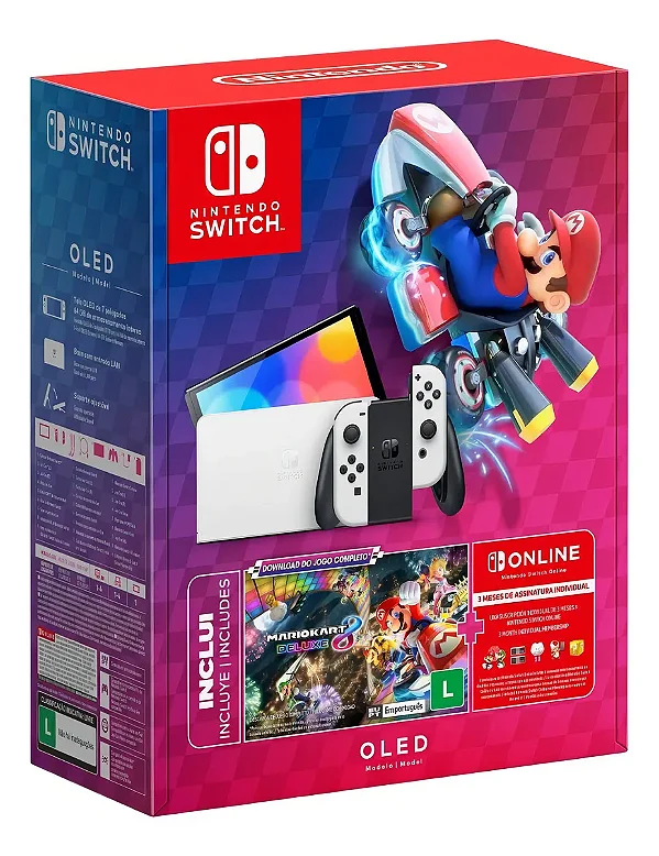 CONSOLE NINTENDO SWITCH OLED MARIO KART 8 DELUXE+ 3 MESES DE ASSINATURA NOVO
