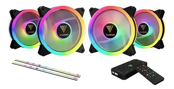 KIT 4 FANS RGB COM FITA LED RGB AEOLUS M2 1204R ELITE NOVO