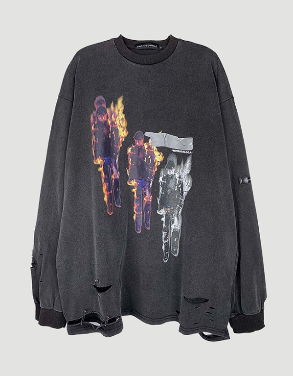 Camisa Longsleeve Oversized Destroyed DGE Studio Fire Guy