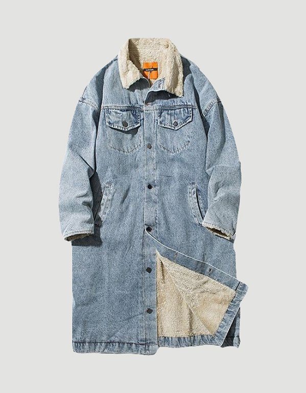 Sobretudo Jeans Com Pelo Sintético