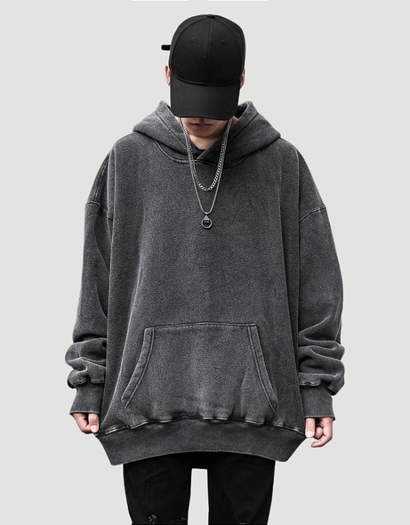 Moletom Washed Grey Biker Oversized