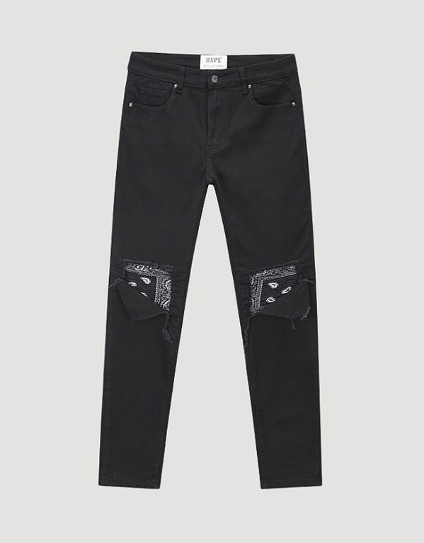 Calça Jeans Fit Destroyed Black Bandana