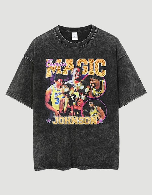 Camiseta Vintage Reprinted Washed Magic Johnson