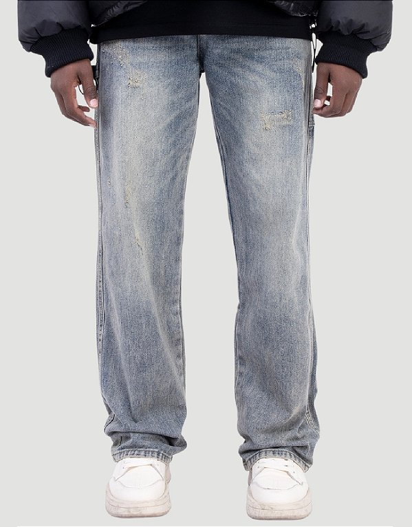 Calça Jeans Azul Clara Light Baggy Light Destroyed Detail
