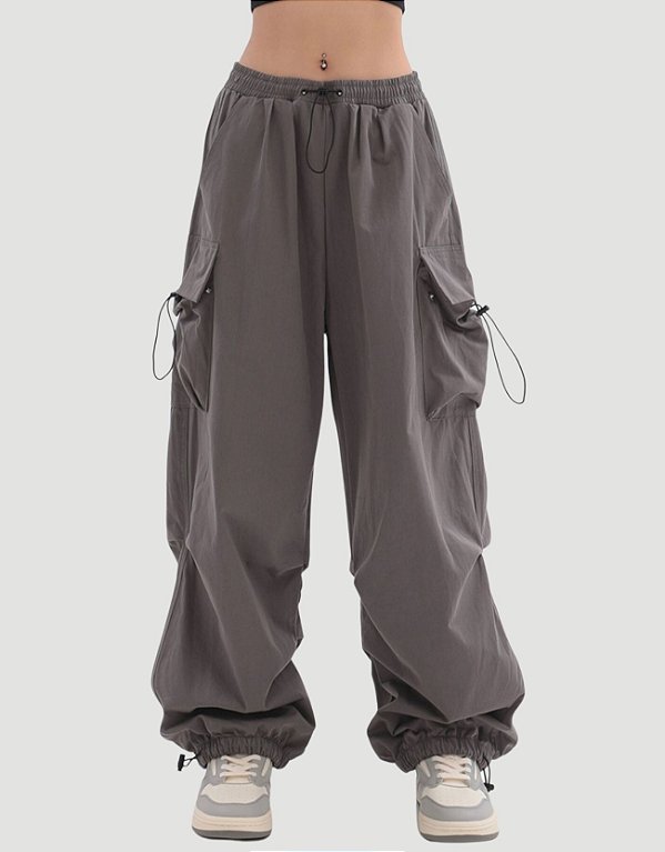 Calça Parachute Cargo Extra Baggy Cinza