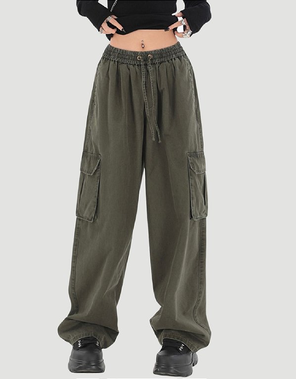 Calça Industrial Cargo Baggy Dark Green