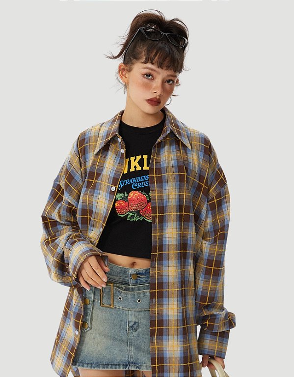 Camisa Xadrez Oversized Check Mocha
