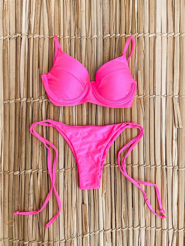 Biquíni Kamilla Rosa Neon - Calcinha Lacinho