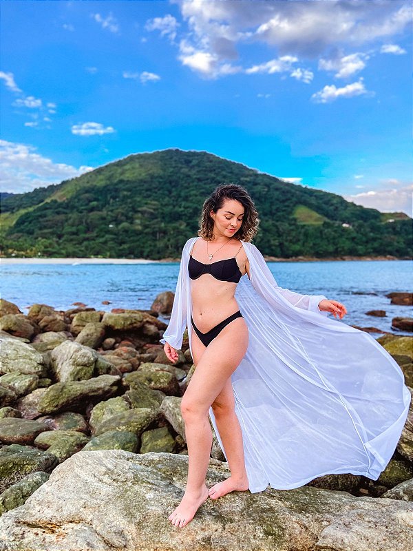 Kimono Manga Longa Branco