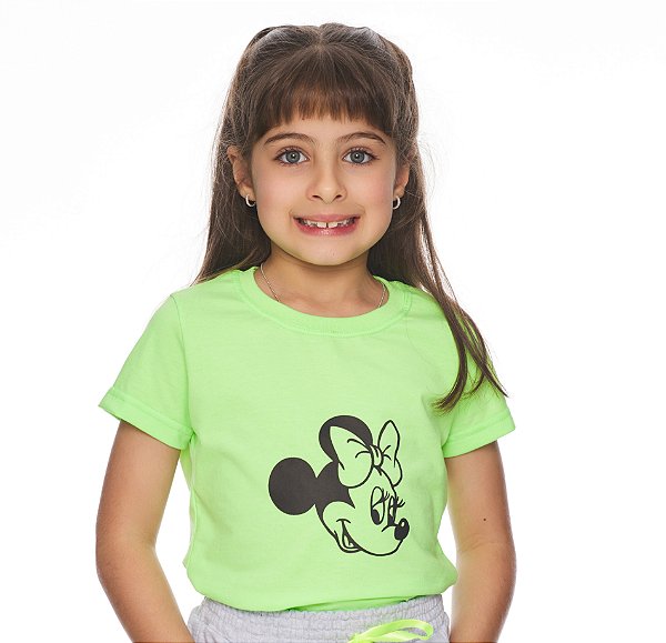 T-Shirt verão infantil menina Verde Neon Minnie