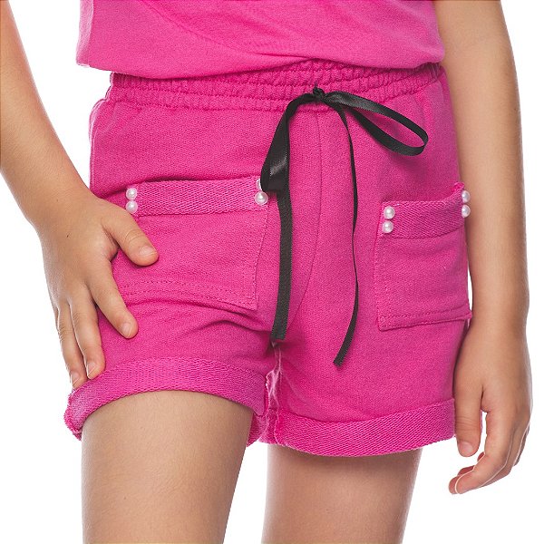 Shorts verão menina moletinho bolso quadrado Rosa Pink
