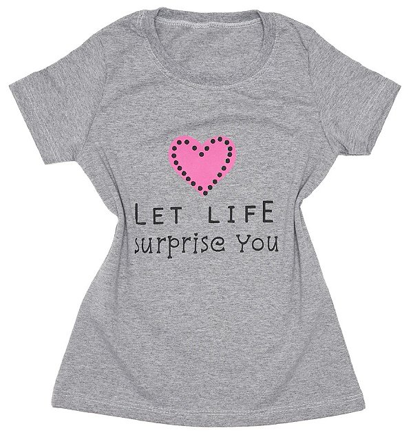 T-Shirt verão Feminina Adulta camiseta Mescla Let Life