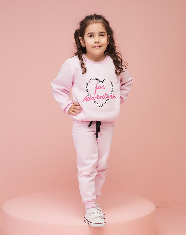 Conjunto Inverno  moletom feminino infantil Rosa Bebê For Adventure